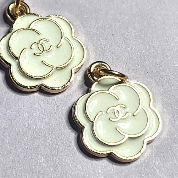 CHANEL Other - CHANEL Vintage Camellia Enamel Charm Pair Cream Gold Made in France Authentic